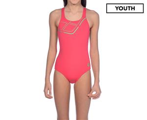 Arena Girls' Essentials Swim Pro Back One Piece - Freak Rose/Golf Green