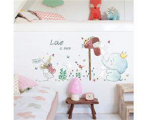 Cartoon Elephant Rabbit Decals Wall Sticker (Size 110cm x 52cm)