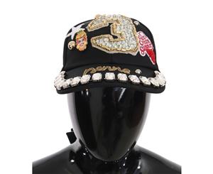 Dolce & Gabbana Black Wool Crystal Embellished Studded Baseball Cap