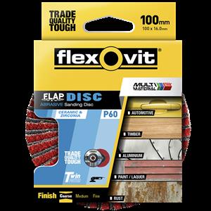Flexovit 100 x 16mm P60 Multi Material Abrasive Flap Disc