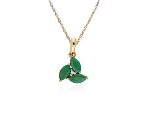 Floral Marquise Emerald & Diamond Cluster Pendant in 9ct Yellow Gold