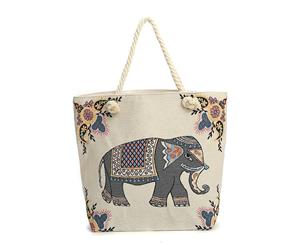 Handade Embroidery Elephant Women's Canvas Tote Bag