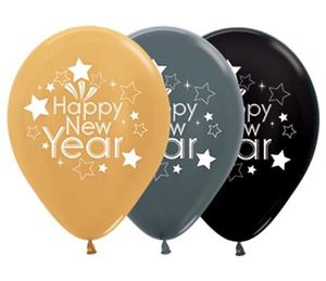 Happy New Year Balloons Latex Pack of 6