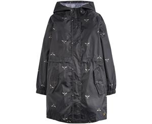 Joules Girls Golightly Long Length Hooded Waterproof Coat - Black Bees