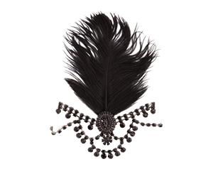 Lovisa Womens Vintage 1920's Gatsby Statement Feather Jewel Headband Black