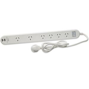 Mort Bay 6 Outlet Surge Protected Powerboard With USB Charger