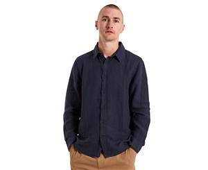 Mr Simple Men's Linen Long Sleeve Shirt - Navy