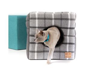 Pet Cube Convertible Bed Light Grey Check