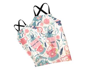 Printed Flower Kitchen Apron Set - Pink