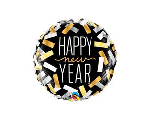 Qualatex Happy New Year Confetti Stripes Balloon (Black) - SG8543