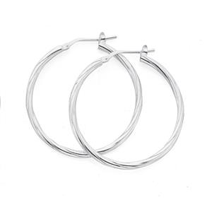 Silver 30mm Fine Twist Hoop Earrings