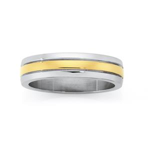 Steel & Gold Plate Lined Gents Ring