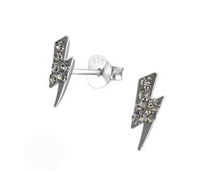 Sterling Silver Kids Black Diamond Tunderbolt Stud earrrings made with Swarovski Crystal