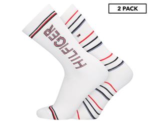 Tommy Hilfiger Women's Logo Stripe Crew Socks 2-Pack - White