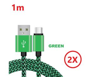 Type-C Braided Data USB Charger Cable For Samsung Galaxy S8 S9 S10 Plus Note 9 - Green 2X