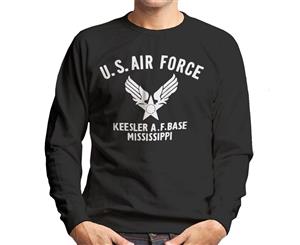 US Airforce Keesler AF Base Mississippi White Text Men's Sweatshirt - Black