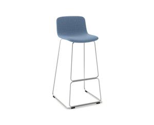 Wave Fabric Bar Stool - Sled Base Chrome - blue