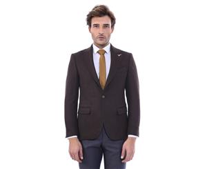 Wessi Slimfit Single Button Pointed Collar Brown Blazer