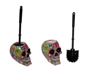 1pce 16cm Mystical Skull Toilet Brush and Holder Colourful Design - Rainbow