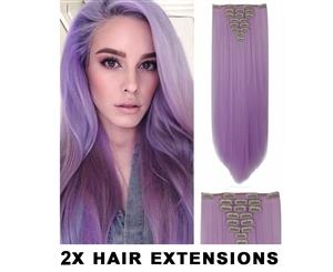 2Pcs Purple Deluxe Straight Hair 7Piece 16Clips 20" Hair Extension 07Purple 2X