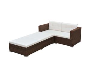 3 Piece Garden Lounge Set with Cushions Poly Rattan Brown Furniture