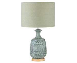 Amalfi Marley Ceramic Rubberwood Fabric B22 Light Globe Table Lamp Green