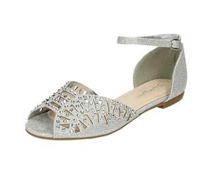 Anne Michelle Womens/Ladies Diamante Trim Peep Toe Sandals (Silver Glitter) - KM441