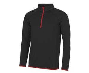 Awdis Just Cool Mens Half Zip Sweatshirt (Jet Black/ Fire Red) - RW4815