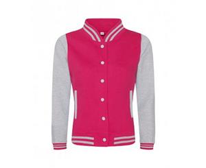 Awdis Womens/Ladies Girlie Varsity Jacket (Hot Pink/Heather Grey) - PC2892