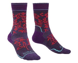 Bridgedale Womens Hike Merino Wool Pattern Walking Socks - Purple / Pink