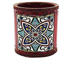 Burgendy Turkish/Urban Inspired Ceramic Flower Pot 7.3x7.5cmH Round Cylinder Look - Burgendy