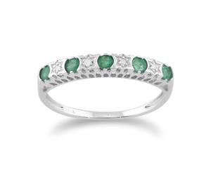 Classic Round Emerald & Diamond Half Eternity Band in 9ct White Gold