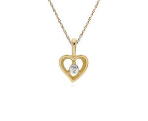 Classic Single Stone Round Diamond Open Love Heart Pendant in 9ct Yellow Gold