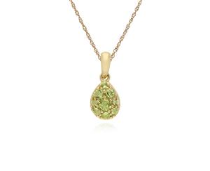 Cluster Round Peridot Pear Shaped Pendant & Chain in 9ct Yellow Gold