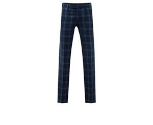 Dobell Mens Navy Suit Trousers Regular Fit Windowpane Check