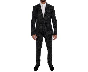 Dolce & Gabbana Black Wool Polka Dot Martini Slim Fit Suit