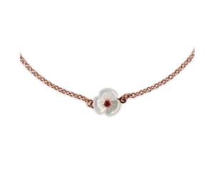 Floral Mother of Pearl & Round Ruby Poppy Bracelet in Rose Gold Plated 925 Sterling Silver