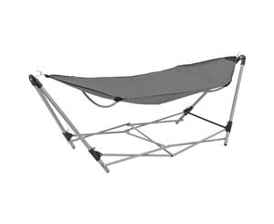 Hammock with Foldable Stand Grey Patio Portable Camping Swing Chair Bed