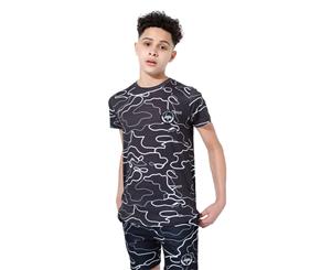 Hype Black Line Camo Dished Kids Kids Unisex T-Shirt - Multi