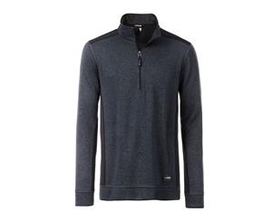 James And Nicholson Mens Knitted Workwear Fleece Half-Zip (Carbon Grey Melange/Black) - FU913