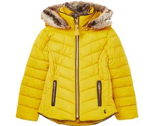 Joules Girls Gosling Fur Trim Quilted Hooded Cosy Warm Coat - Antique Gold