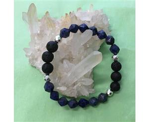 Ladies Geometric Lapis Lazuli Hematite and Lava Stone Aroma Diffuser Bracelet - Communication Intuition and Inner Power