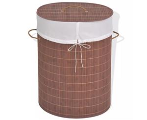 Laundry Basket Bamboo Oval Brown Clothes Storage Bin Washing Hamper