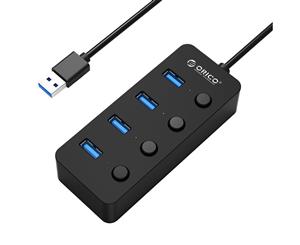 Orico 4-Port Bus Powered USB 3.0 Hub with Individual Power Switches and LEDs - Black