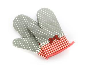 Printed Dots Kitchen Oven Mitt Set - Pink Grey