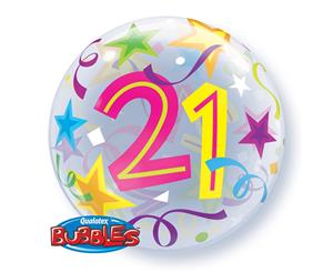 Qualatex 22 Inch Single Age 21 Star Pattern Birthday Bubble Balloon (Clear/Multicoloured) - SG4413