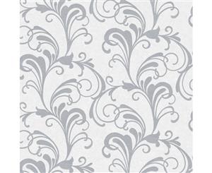 Rasch Valentina Scroll Damask Wallpaper Silver/White (301823)