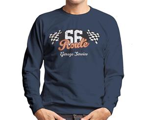 Route 66 Garage Services Racing Flag Men's Sweatshirt - Navy Blue