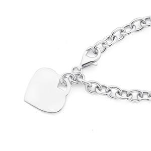 Silver Light Cable Link With Heart Disc Bracelet