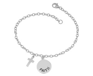 Sterling Silver Faith Disc Charm Bracelet 7.5" - White